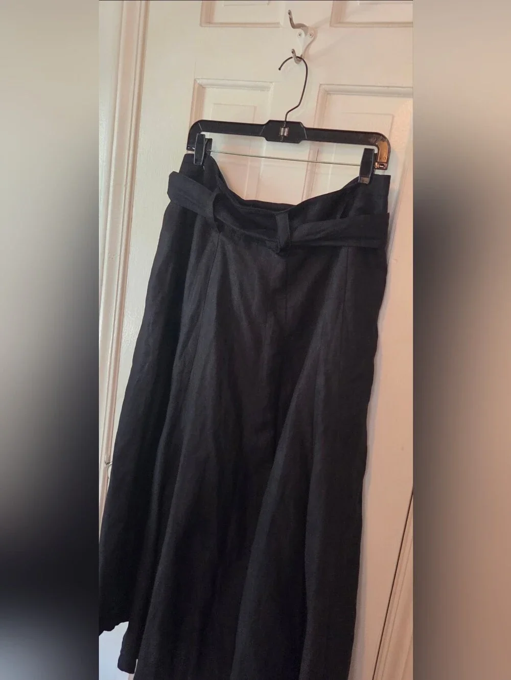 Ashley Stewart Black Linen Rayon Belted A-Line Midi Skirt 12 w Regular Lined